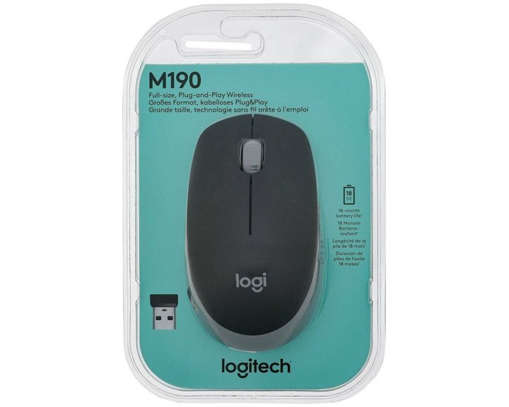 Logitech M190 Full-Size Wireless Mouse Grey (910-005906)