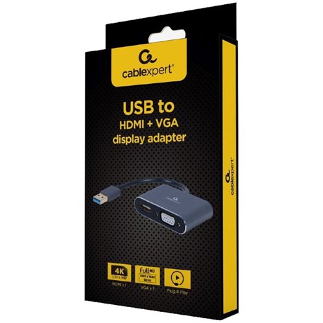 CABLEXPERT 4K USB TO HDMI + VGA DISPLAY ADAPTER SPACE GREY RETAIL PACK