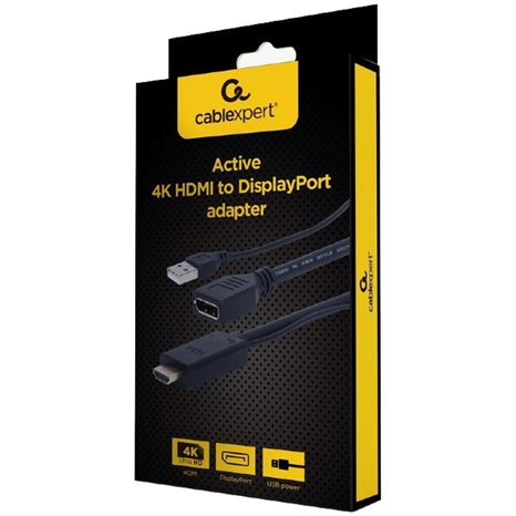 CABLEXPERT ACTIVE 4K HDMI TO DISPLAY PORT ADAPTER BLACK RETAIL PACK
