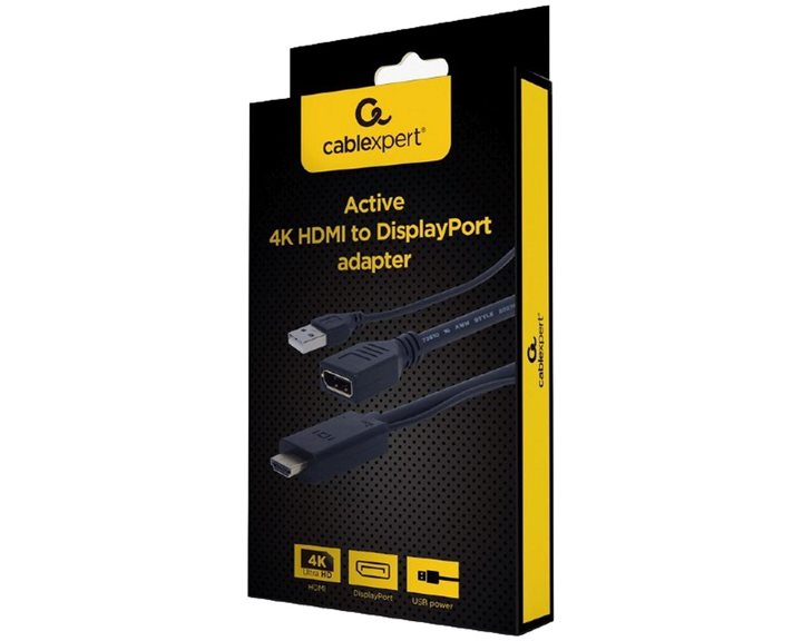 CABLEXPERT ACTIVE 4K HDMI TO DISPLAY PORT ADAPTER BLACK RETAIL PACK