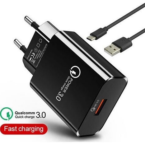 Lamtech Quick Charger USB3.0 18W With TYPE-C Cable 1M Black