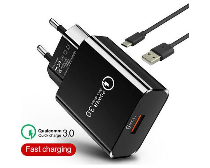 Lamtech Quick Charger USB3.0 18W With TYPE-C Cable 1M Black