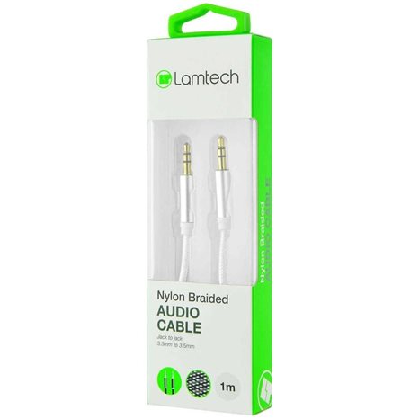 Lamtech Audiocable Braided 1m 3.5mm To 3.5mm White