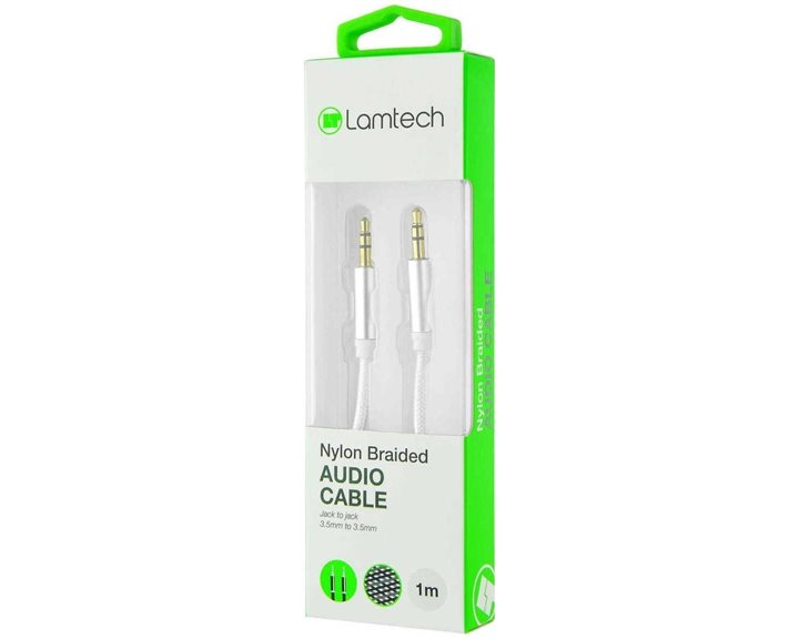 Lamtech Audiocable Braided 1m 3.5mm To 3.5mm White