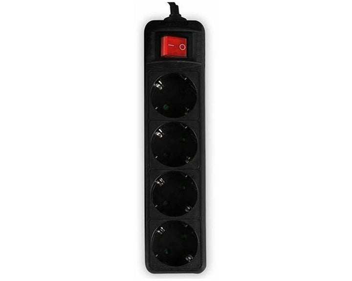 LAMTECH POWER STRIP WITH SWITCH 4 OUTLETS BLACK 1.5M