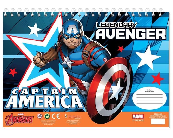Μπλόκ Ζωγραφικής με Στένσιλ και Αυτοκόλλητα Captain America 23χ33cm 40φ.