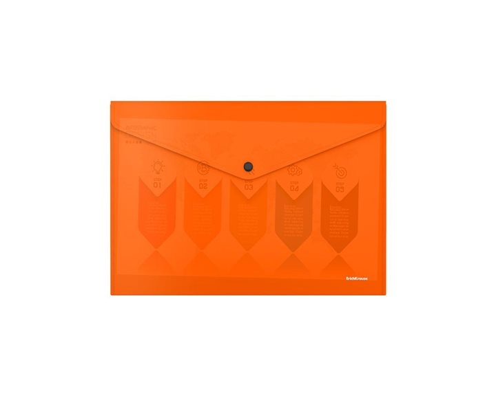 Φάκελος Κουμπί ErichKrause A4 Glossy Vivid Semitransparent Πορτοκαλί 50307