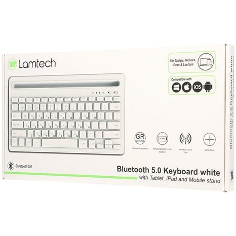 LAMTECH BT 5.0 KEYBOARD WITH IPAD AND MOBILE STAND WHITE