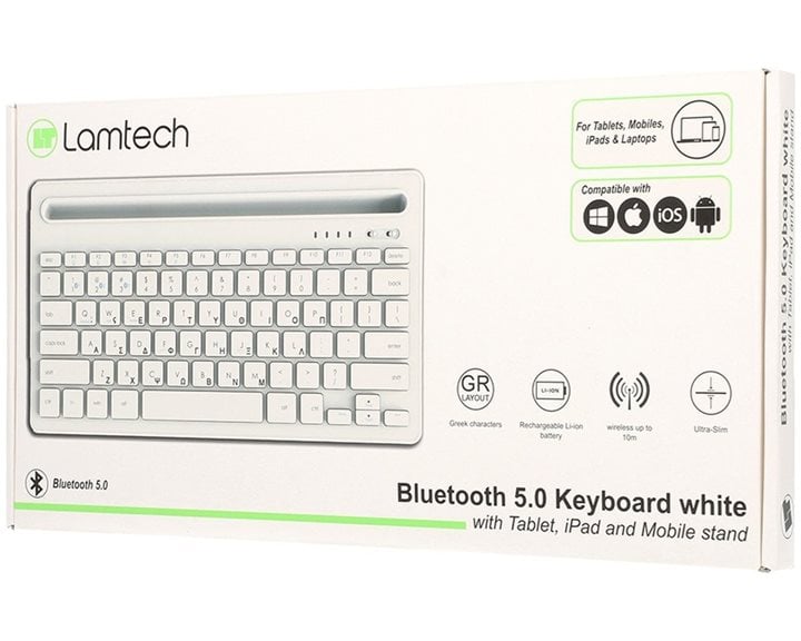 LAMTECH BT 5.0 KEYBOARD WITH IPAD AND MOBILE STAND WHITE