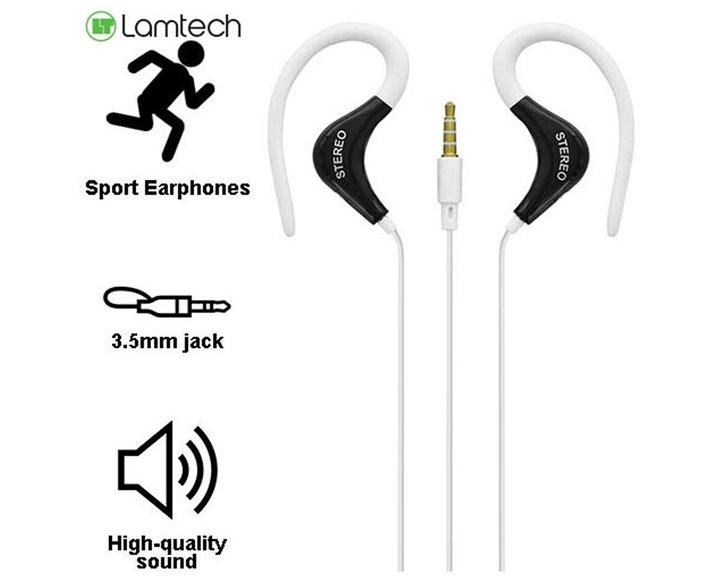 LAMTECH SPORT MOBILE EARPHONES WITH MIC WHITE