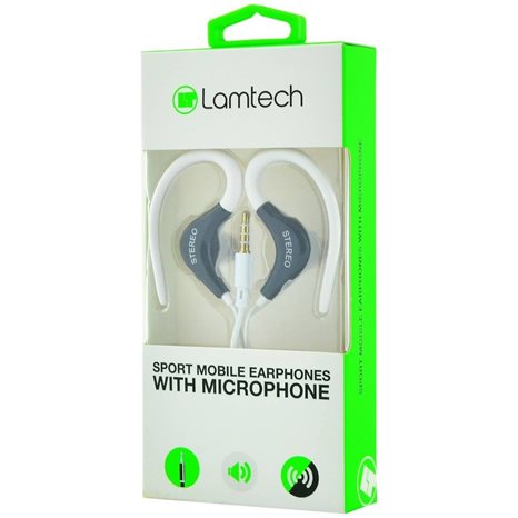 LAMTECH SPORT MOBILE EARPHONES WITH MIC WHITE