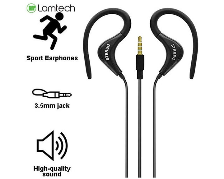 LAMTECH SPORT MOBILE EARPHONES WITH MIC BLACK