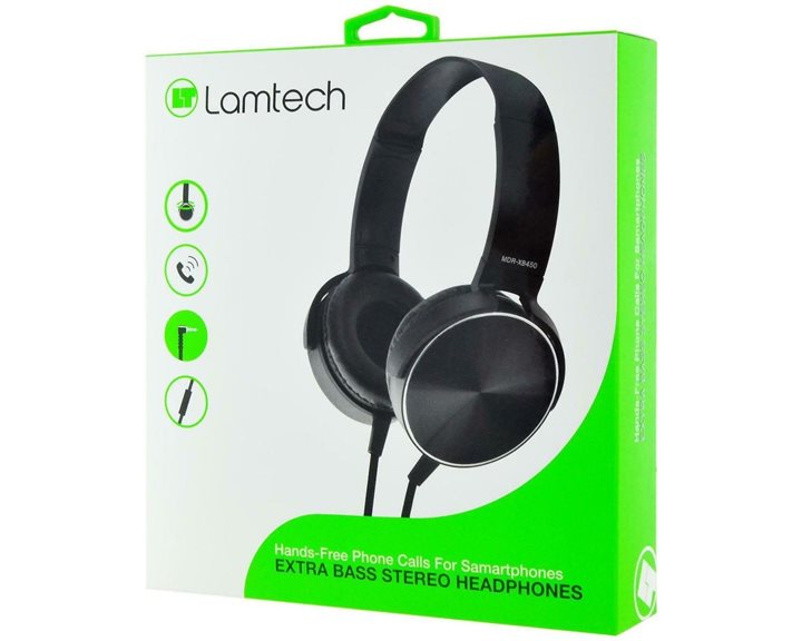 LAMTECH EXTRA BASS STEREO HEADPHONES WITH MIC BLACK