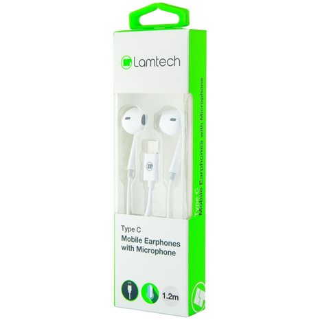 LAMTECH TYPE-C MOBILE EARPHONES WITH MICROPHONE WHITE