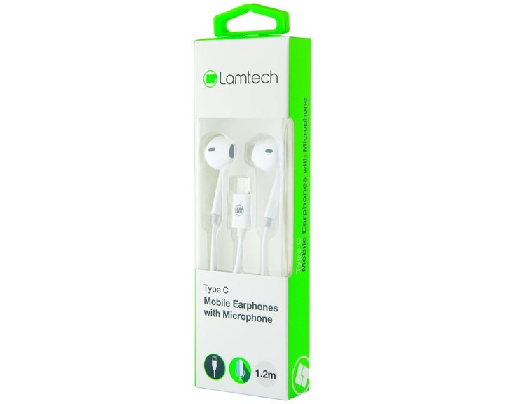 LAMTECH TYPE-C MOBILE EARPHONES WITH MICROPHONE WHITE