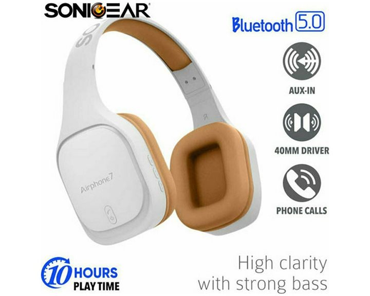 Sonic Gear Bluetooth 5.0 Headset Airphone 7 W.Gold