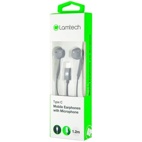 LAMTECH TYPE-C MOBILE EARPHONES WITH MICROPHONE BLACK
