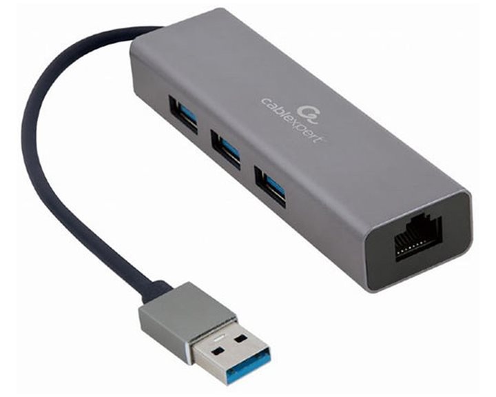 CABLEXPERT USB AM GIGABIT NETWORK ADAPTER WITH 3-PORT USB 3.2 HUB