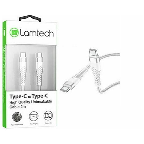 LAMTECH HQ UNBREAKABLE CABLE TYPE-C TO TYPE-C WHITE 2M