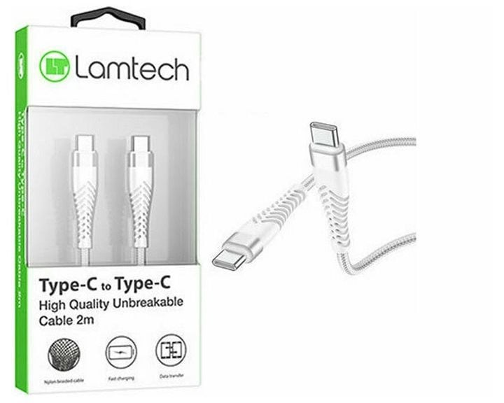 LAMTECH HQ UNBREAKABLE CABLE TYPE-C TO TYPE-C WHITE 2M