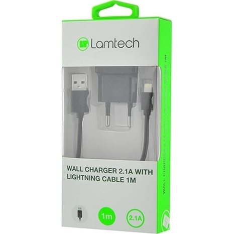 LAMTECH WALL CHARGER QC3.0 18W WITH LIGHTNING CABLE 1M BLACK