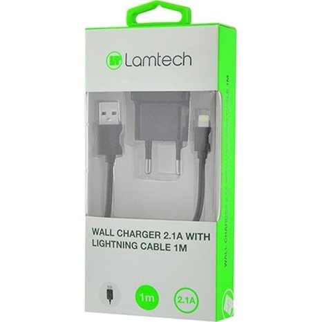 Lamtech Wall Charger Qc3.0 18W With Lightning Cable 1M Black