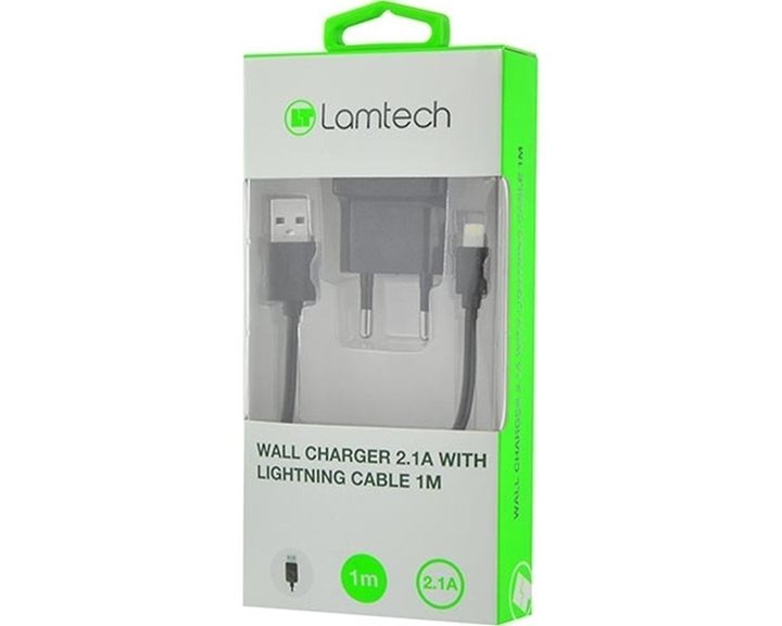 LAMTECH WALL CHARGER QC3.0 18W WITH LIGHTNING CABLE 1M BLACK