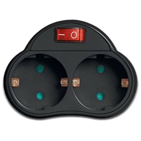 LAMTECH POWER SOCKET SPLITTER WITH 2 SCHUKO OUTLETS & ON/OFF SWITCH BLACK