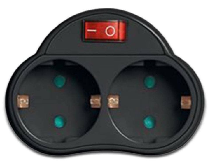 LAMTECH POWER SOCKET SPLITTER WITH 2 SCHUKO OUTLETS & ON/OFF SWITCH BLACK