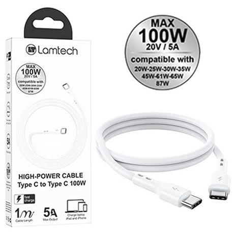 LAMTECH CABLE TYPE C TO TYPE C  100W FAST CHARGE 1M
