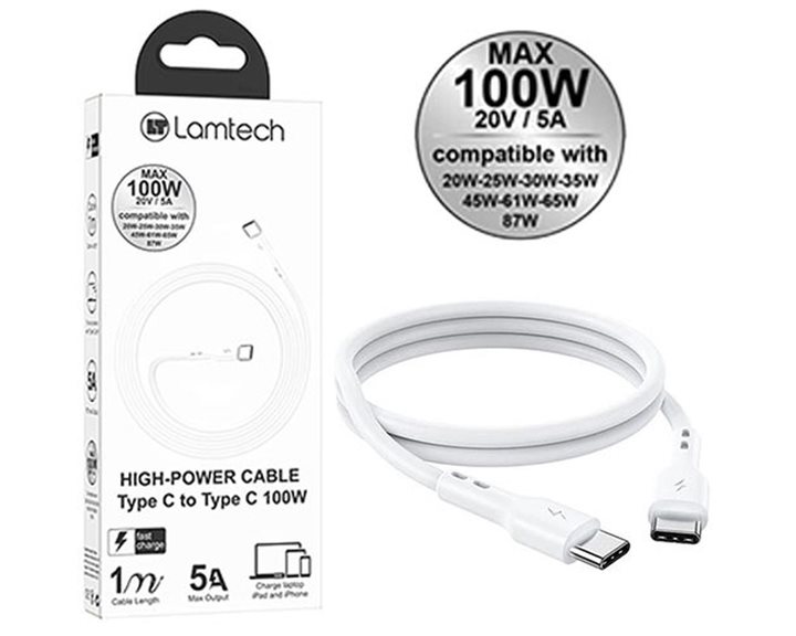 LAMTECH CABLE TYPE C TO TYPE C  100W FAST CHARGE 1M