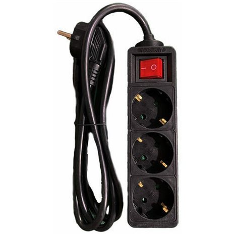 LAMTECH POWER STRIP WITH SWITCH 3 OUTLETS BLACK 1.5M