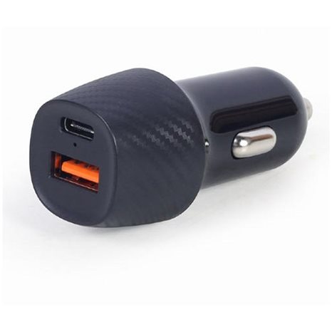 LAMTECH DUAL PORT CAR FAST CHARGER  TYPE-C PD 25W & USB 18W BLACK