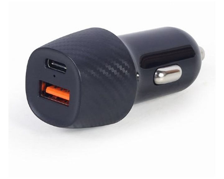 LAMTECH DUAL PORT CAR FAST CHARGER  TYPE-C PD 25W & USB 18W BLACK