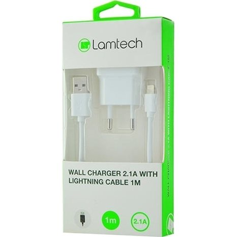 LAMTECH WALL CHARGER QC3.0 18W WITH LIGHTNING CABLE 1M WHITE