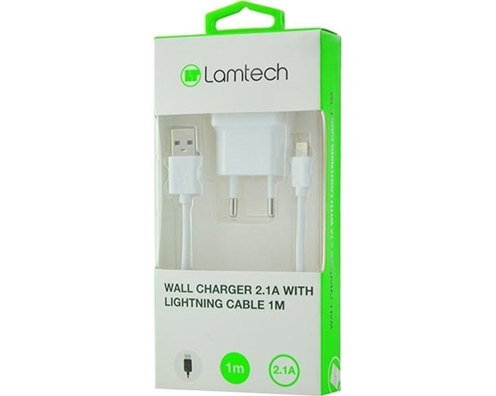 Lamtech Wall Charger QC3.0 18W With Lightning Cable 1M White