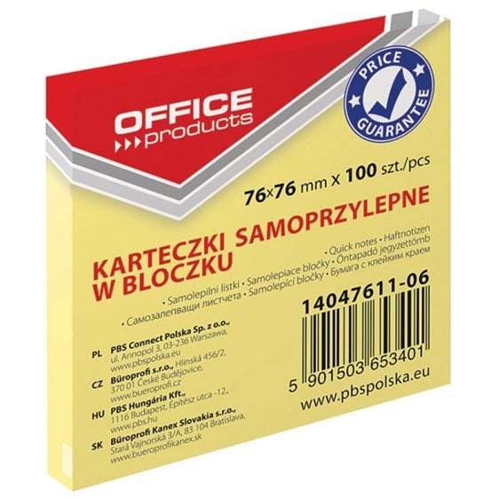 Αυτοκόλλητες Σημειώσεις Office 76x76mm 100Φ Κίτρινο 14047611-06