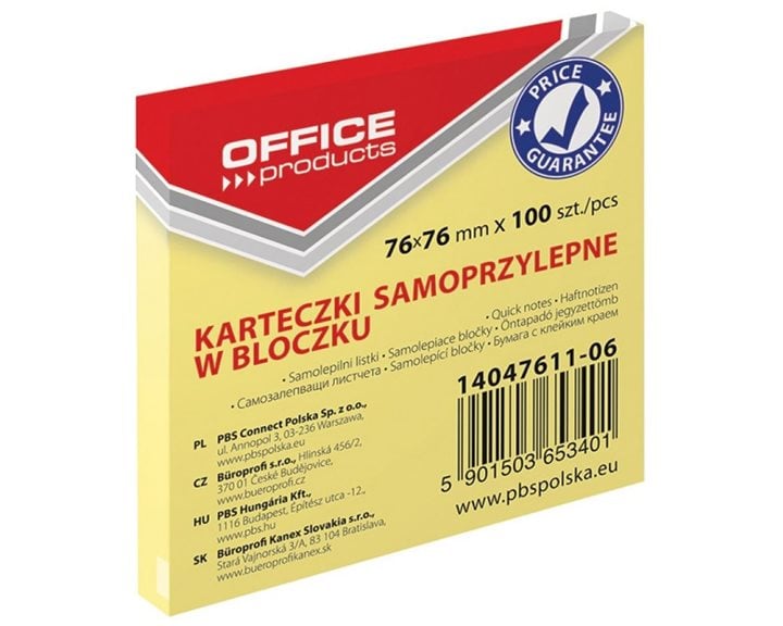Αυτοκόλλητες Σημειώσεις Office 76x76mm 100Φ Κίτρινο 14047611-06