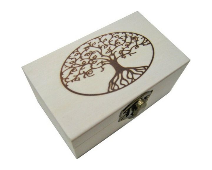 Ξύλινο Παραλληλόγραμμο Κουτί με Πυρογραφία Δέντρο 5χ9χ9