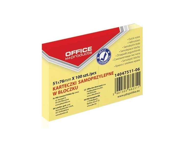 Αυτοκόλλητες Σημειώσεις Office 51x76mm 100Φ Κίτρινο