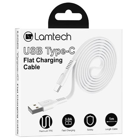 Lamtech Type-C 3.0A Flat Charging Cable 1M White