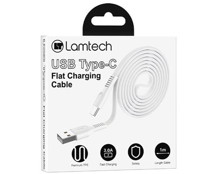 Lamtech Type-C 3.0A Flat Charging Cable 1M White