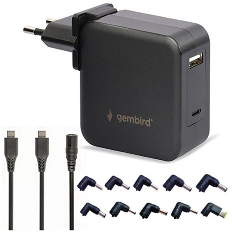 GEMBIRD UNIVERSAL 60W USB TYPE-C PD LAPTOP CHARGER 10 TIPS