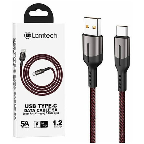 LAMTECH USB TYPE-C DATA CABLE 5A 1,2M BLACK