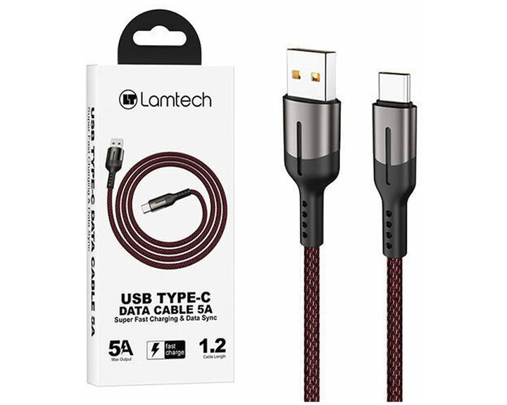 LAMTECH USB TYPE-C DATA CABLE 5A 1,2M BLACK