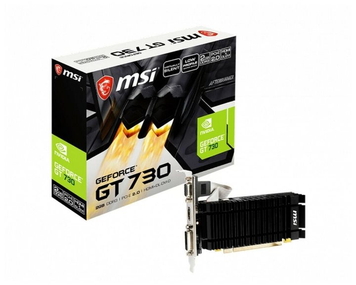 MSI VGA PCI-E NVIDIA GF GT 730 (N730K-2GD3H/LPV1), 2GB/64BIT DDR3, 15PIN DSUB/DL DVI-D/HDMI, 1 SLOT HEATSINK, 3YW. GT730-2GD3HLPV1