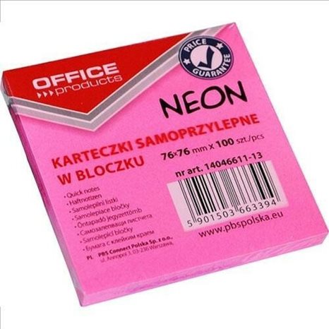 Αυτοκόλλητες Σημειώσεις Office Products Neon 76x76mm 100τμχ Ροζ 14046611-13