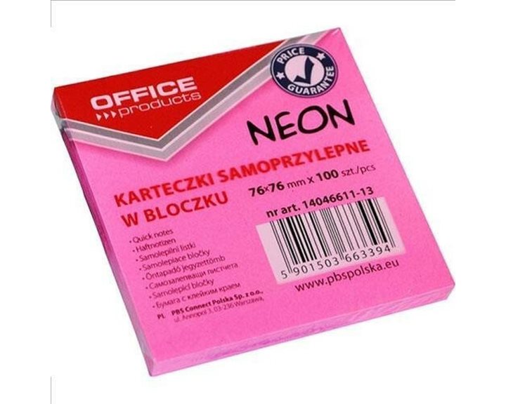 Αυτοκόλλητες Σημειώσεις Office Products Neon 76x76mm 100τμχ Ροζ 14046611-13
