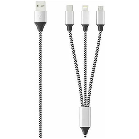 LAMTECH HIGH QUALITY 3 IN 1 USB CABLE WITH METALLIC SHELL SILVER 1M