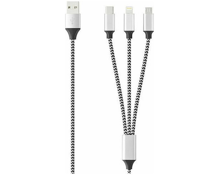 LAMTECH HIGH QUALITY 3 IN 1 USB CABLE WITH METALLIC SHELL SILVER 1M
